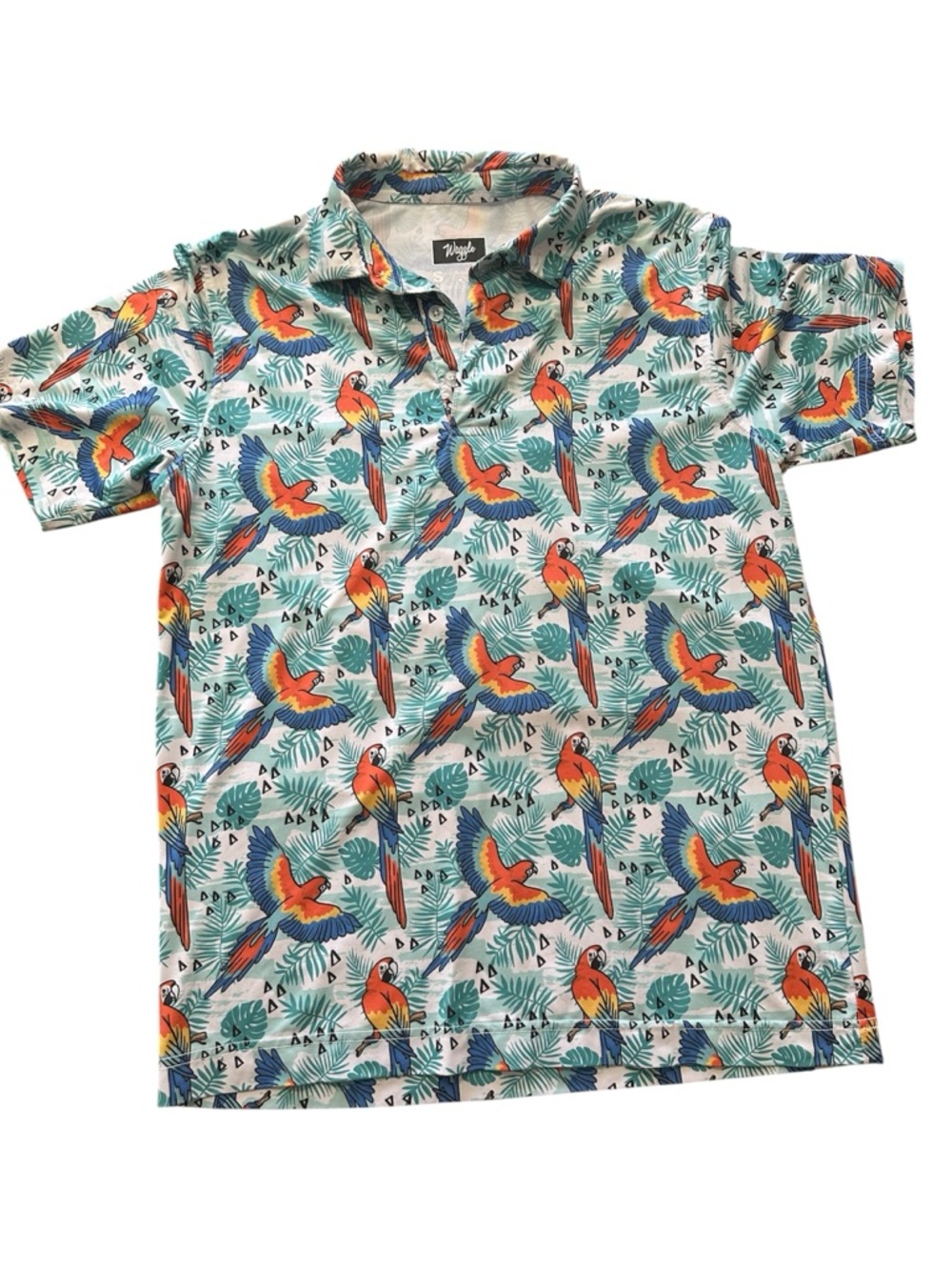 Waggle Tropical Parrot Print Short Sleeve Shirt - Aqua